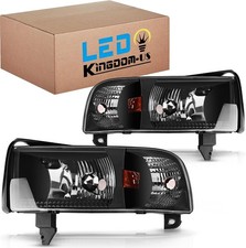 LEDKINGDOMUS Headlight Assembly DOT for Dodge Ram 1994-2001 Black Housing