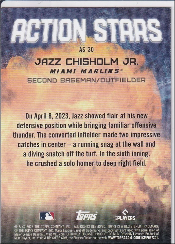 2023 Topps Update Jazz Chisholm Jr. #AS-30 Action Stars - Image 2 of 2