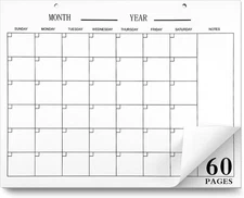 Undated Monthly Calendar Notepad 60 Blank Calendar Sheets Pages Large 8.5"X 11"