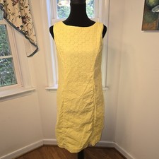 Talbots Petites Sleeveless Yellow Eyelet Sheath Lined Career Dress Size 8P