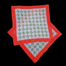 Vintage Gucci GG Logo Cotton Scarf Hanky Orange Green White Italy Set 2 16x17
