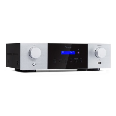 HiFi-Verstärker DAB+ Stereo Radio 4x100W Bluetooth Amplifier AUX USB LED Silber