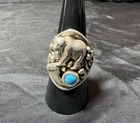 VTG Carol Felley 1993 Sterling Silver Turquoise Bear Ring Size 7.5 Weighs 14g