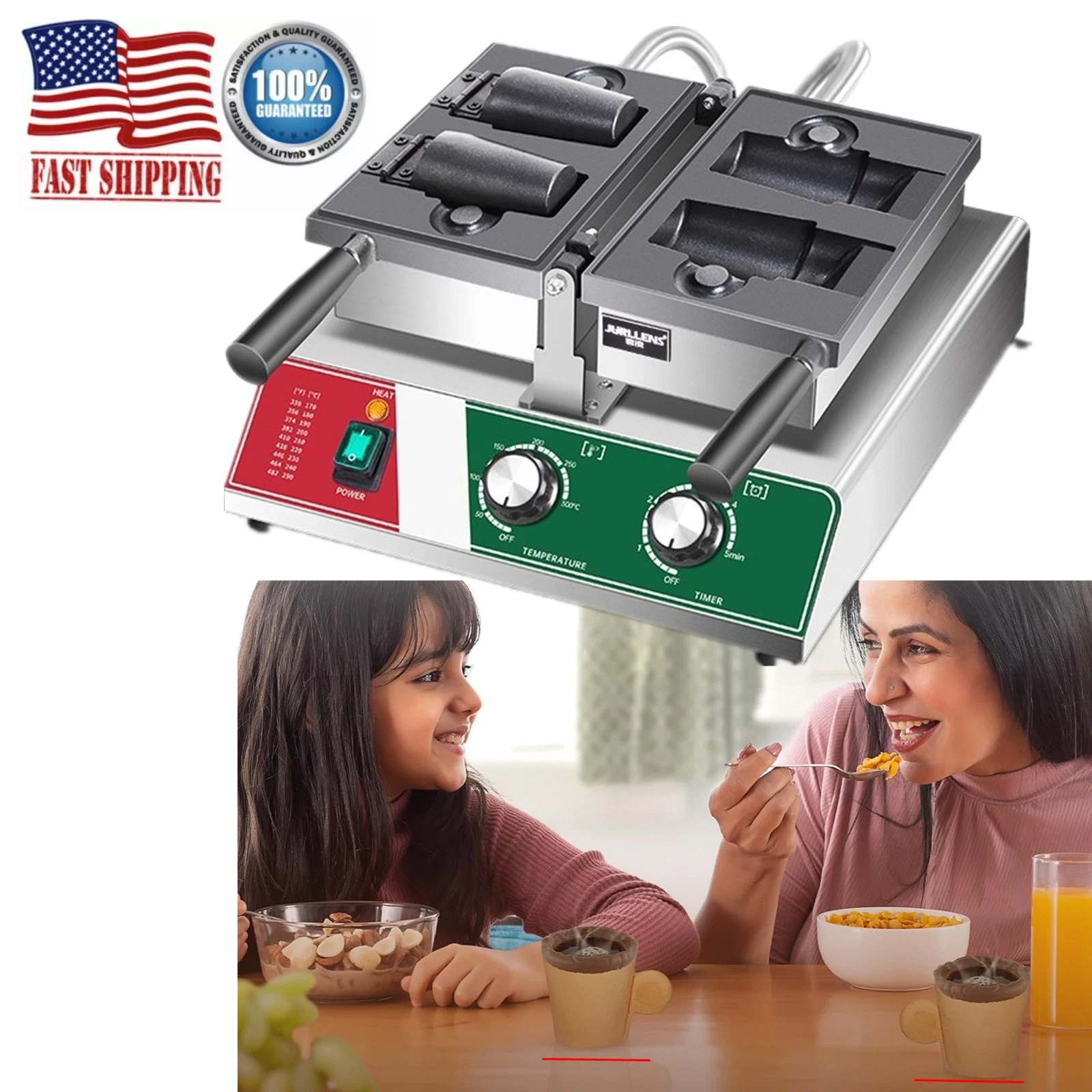 Electric Cup Shape Waffle Machine Commercial Waffle Maker No-stick Pan 110V