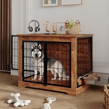 38" Heavy Duty Wooden Dog Crate Furniture End Table 2 Doors Pet Cage Kennel