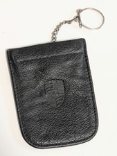 Vintage 1960-70s Porsche Blackblue Leather Keychain Pouch Crest Logo Case