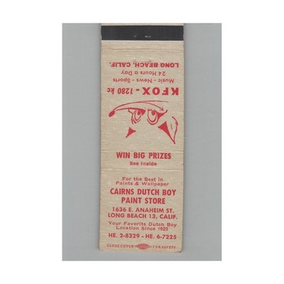 Matchbook Cover Radio Station KFOX Cairns Dutch Boy Paint Store Long Beach CA