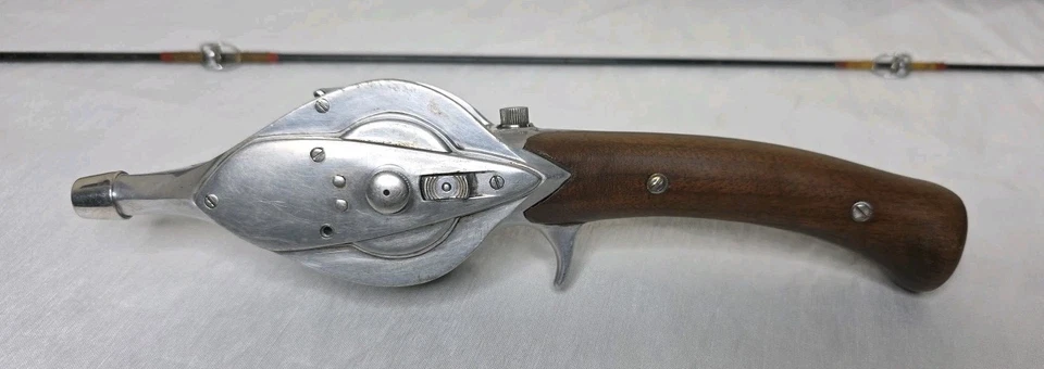 Caña de pescar Hurd Detroit Super Caster de colección, carrete de cara abierta y estuche ¡Juego raro! Foto 3 de 4