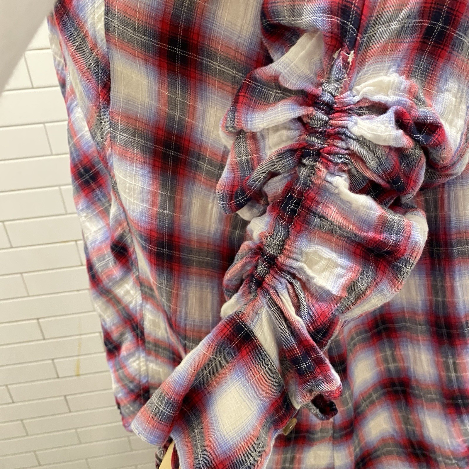 Easel Patchwork Gauzy Oversized Boho Button Up Sh… - image 3