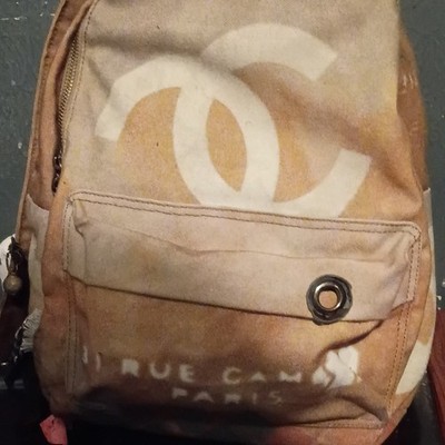 CHANEL Brown Logo Backpack Zip Closure w/ Coin Purse, Silver Hardware Strap