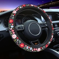 Cute Flower Steering Wheel Cover 15 Inches, Neoprene Anti-Slip Flowers Floral