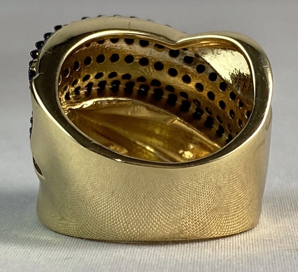 Anillo BELLEZZA Banda Giratoria Ancha Espinela Negra Oro Amarillo 14K ~ 7 Foto 3 de 4