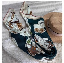 New Boutique 23 Momme Silk Double-Faced Satin Fashion Hat Printing Scarf 110cm