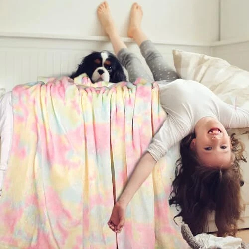 Manta para Sofá, Colorido Lindo Vellón (50x60 IN) Tie Dye Arco Iris Foto 2 de 4