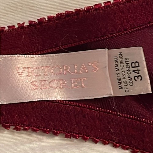 Victoria's Secret Maroon Velvet Bra 34B Underwire Silicone Inserts Embroidered - Picture 8 of 11