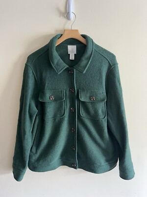 Joie Wool Blend Button Front Coat Women's Sz 1X Green Square Pockets Cozy Fall