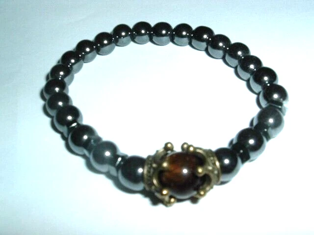 Pulsera elástica ojo de tigre y hematita para hombre nueva con etiquetas Foto 3 de 4