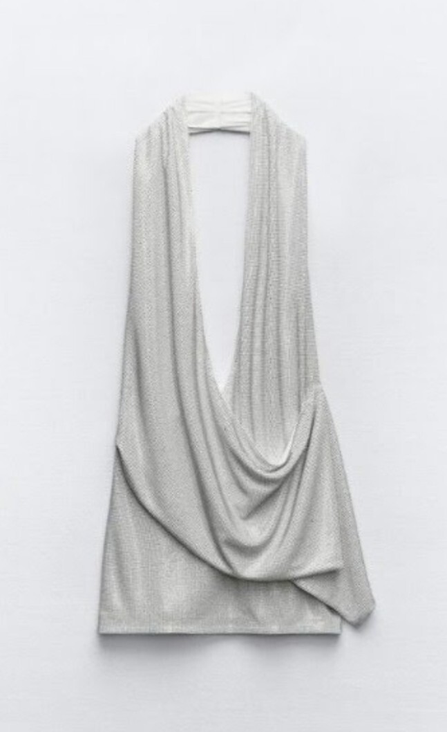 NWT ZARA SILVER SS24 WOMEN SHORT DRESS WITH RHINESTONES REF