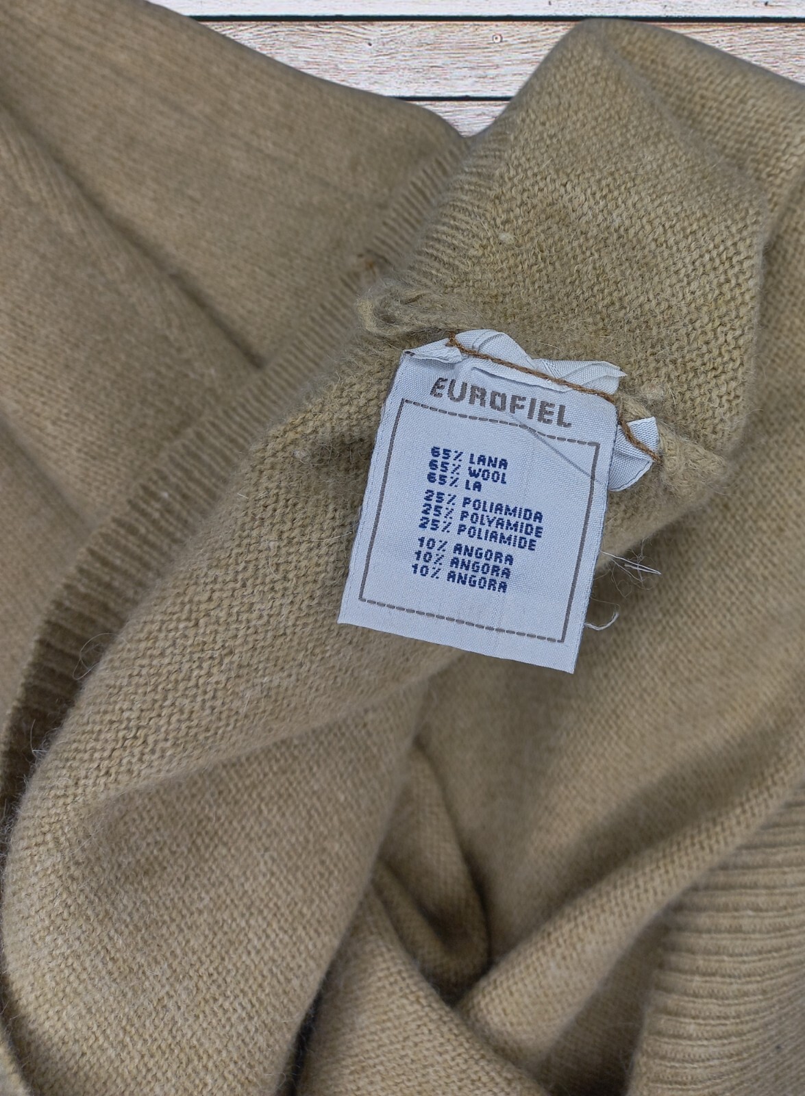 Maglione maglia girocollo Yves Saint Laurent lana angora logo Ysl XXL beige