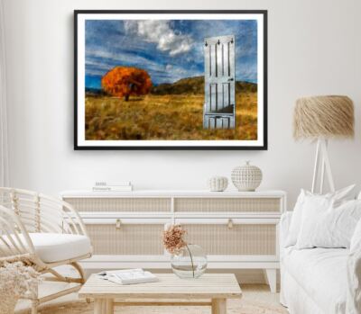 Grass & Tree Print, Vector Wall Art,Tree & Sky Framed Vector Wall Art,Watercolor