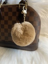 Brown Tan Beige Pom Pom Keychain Purse Charm Car Key Charm Fob Fluffy Soft