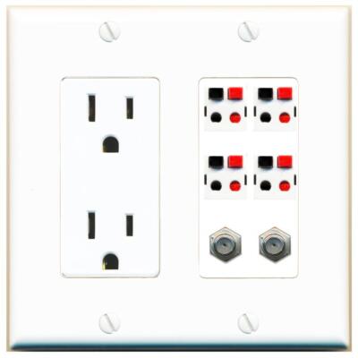 RiteAV 4 Speaker 2 Port Coax Cable TV Wall Plate - Outlet [White]