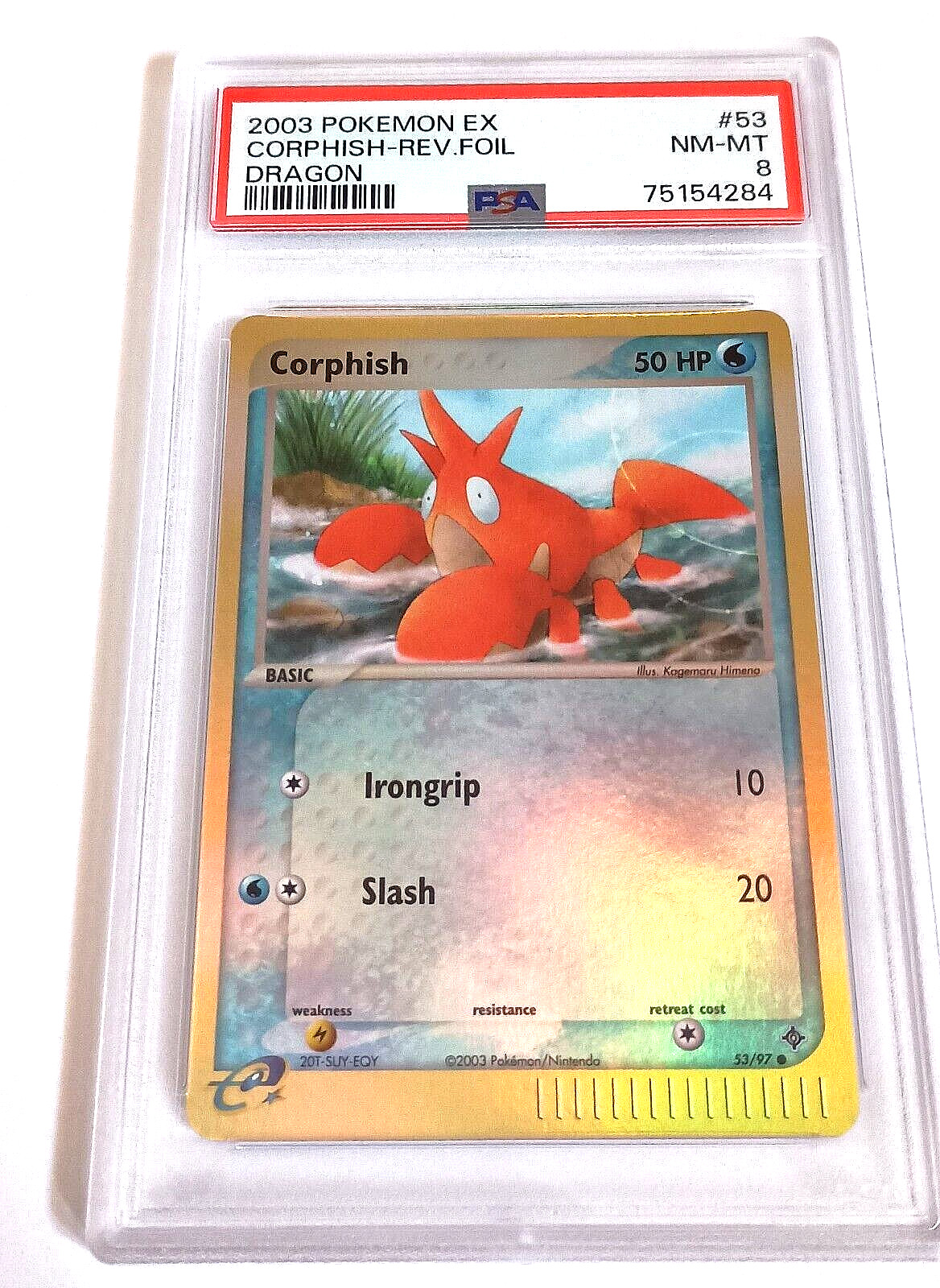 2003 Pokemon Card EX Dragon Corphish Rev Foil #53/97 Graded PSA 8 NM-MT