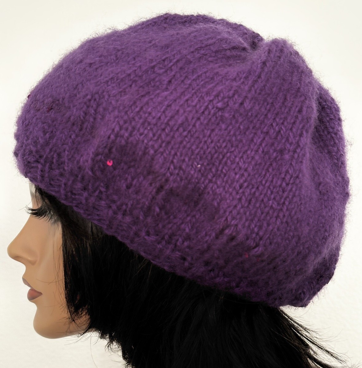 Hand Knits 2 Love Slouch Hat Beanie Cap Flower Purple Mohair  display picture 2