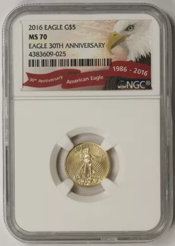 2016 Gold Eagle $5 Tenth-Ounce 1/10 oz. MS 70 NGC Eagle 30th Anniversary label