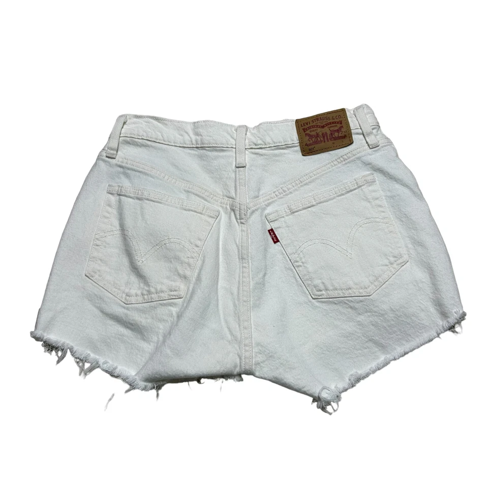 Levis 501 Jean Shorts Womens Size 28 Cut Off Button Fly White Frayed Hem Denim - Image 2 of 4