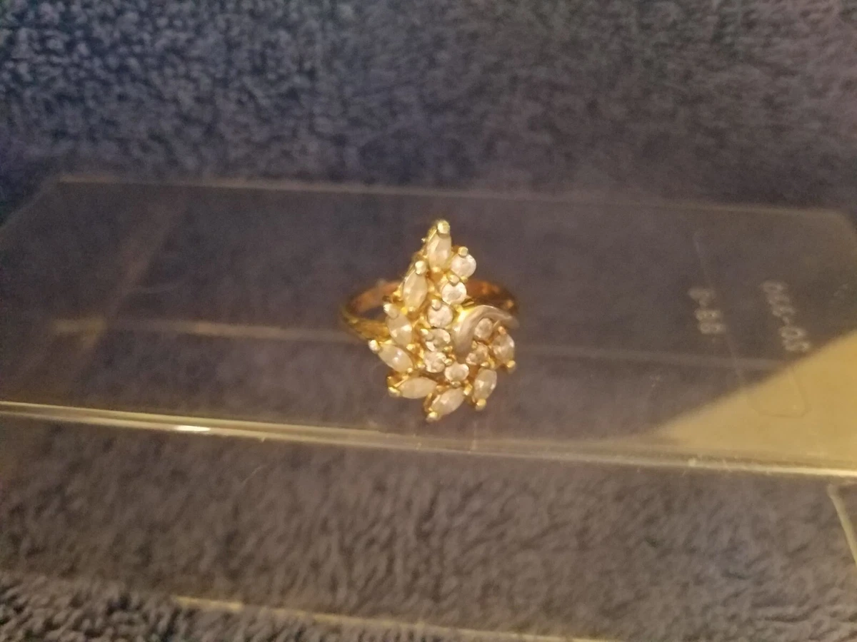 Vintage Roman Brand Jewelry Gold Tone Rhinestone Cluster Ring Fashion Signed