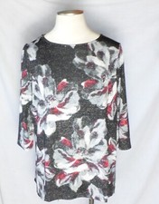 Chico's Women Sparkle Colored Floral CoziSoft Tunic 3/4 Sleeve Shirt Size 3 NWT