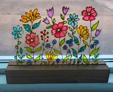 SUNCATCHER Stained Glass Meadow flowers, Wild flowers glass painting