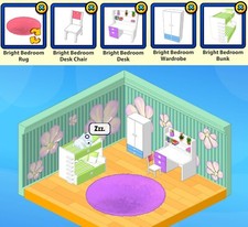 2022 Webkinz 5-pc MARSHMALLOW: Bright Bedroom Rug, Chair, Desk, Wardrobe, Bunk