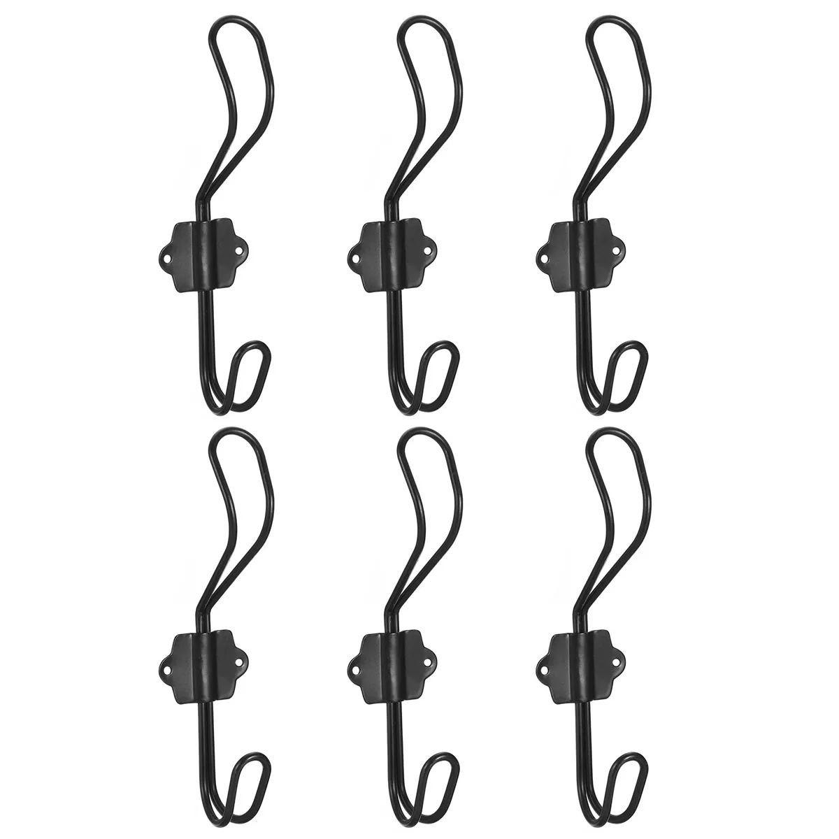 Wall Hooks, 6Pcs - Metal Double Prong Decorative Vintage Coat Hook (Black)