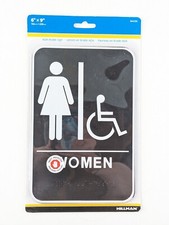 Hillman Women's Restroom Door Sign w/ Braille Black White 6"x9"