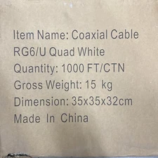 1000FT RG6 Bulk Coaxial Cable Wire Quad Shield 18AWG Black Coax Satellite TV