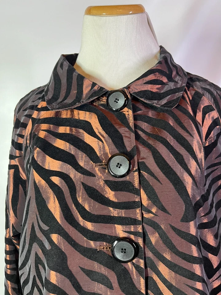 Chaqueta UBU Talla M Rayas Cebra Flocada Botón-Frente Marrón Negro Foto 3 de 4