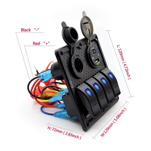 4 Gang Waterproof Toggle Rocker Switch Panel Blue LED for Car RV Marine Boat 12V - Picture 7 of 10