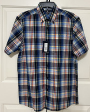 NWT Hart Schaffner Marx size M navy plaid short sleeve button up shirt mens