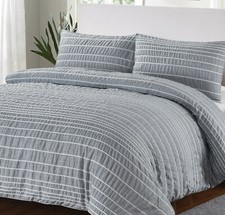 Rejuvopedic Grey Linear Duvet Quilt Cover Bedding Set Double Super King Single 