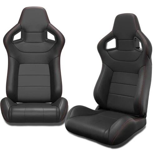 2Pcs Universal Bucket Racing Seats for Kia, PVC Leather, Reclinable, Carbon Look Foto 2 de 4