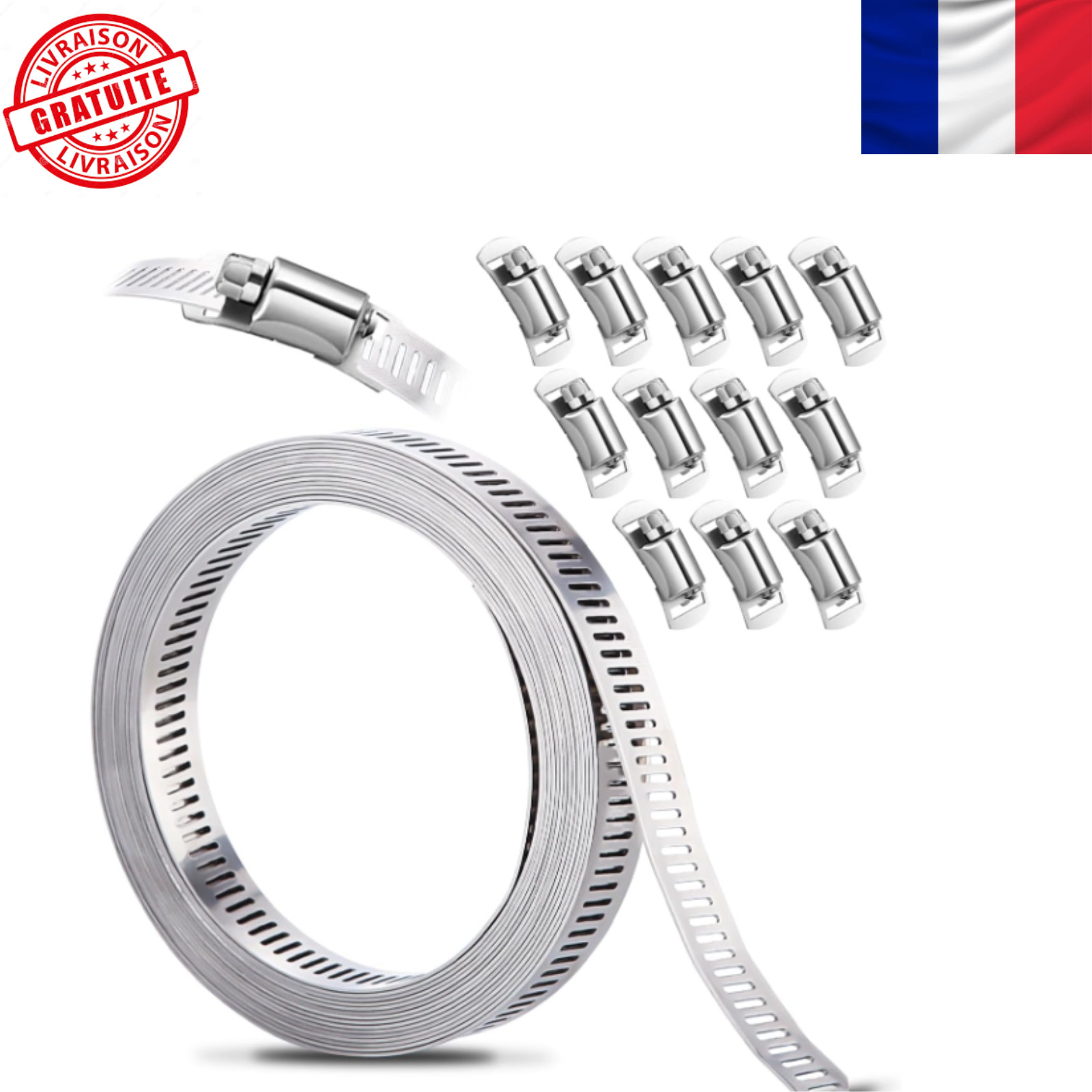 Bande perforée en métal Xespis 3.5m en acier inoxydable anti-corrosion pour serrage sur mesure