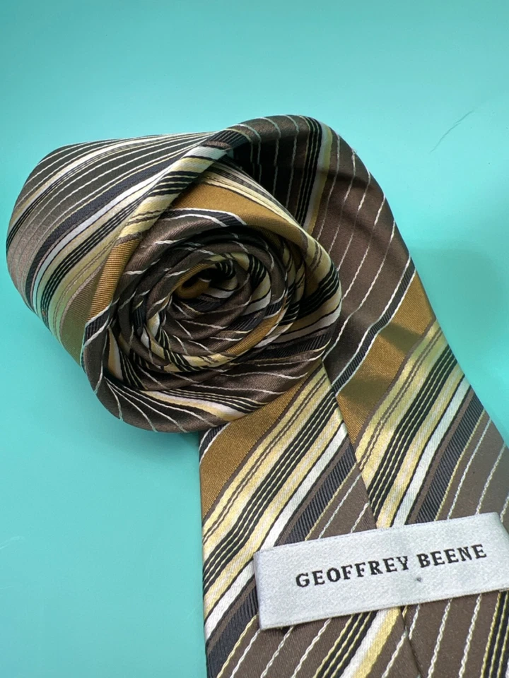 Corbata de seda Geoffrey Beene marrón/rayas 56" x 4" Foto 4 de 4