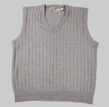 VTG Men Large London Fog Made in USA Light Gray 100% Acrylic V-Neck Sweater Vest