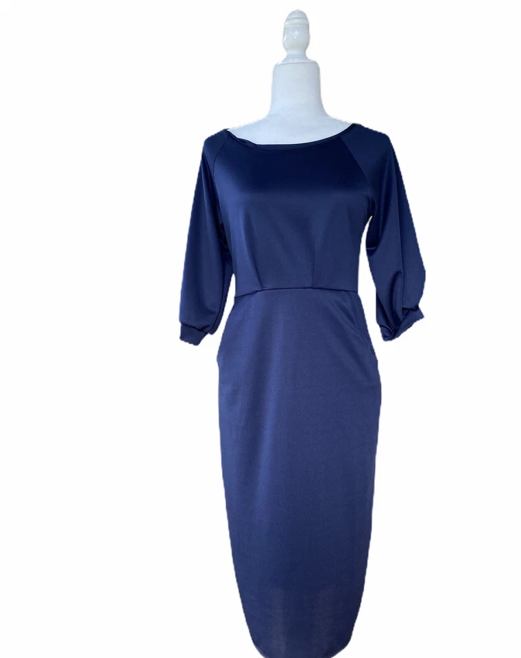 Vestido para mujer de colección azul marino lápiz movible talla pequeña años 60’s midi pinup Foto 4 de 4