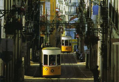 Ansichtskarte: Standseilbahnen in Lissabon - Elevator da Bica, herrlicher Blick