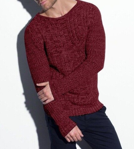 Prendas para el torso de punto con cuello redondo para hombre Jersey Tejido liso Informal Cálido Suéter Pullover - Imagen 3 de 14