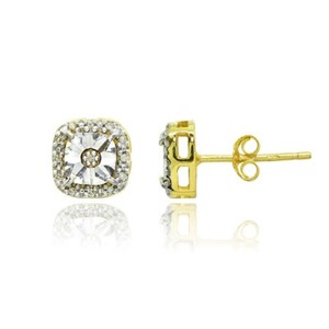 Authentic Halo Square Cushion 1/10ct TDW Diamond Gold Plated Silver Stud Earrings, JK-I3