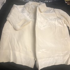 Vintage Baby Christening Coat White Satin Lined Embroidered Collar Pearl Button